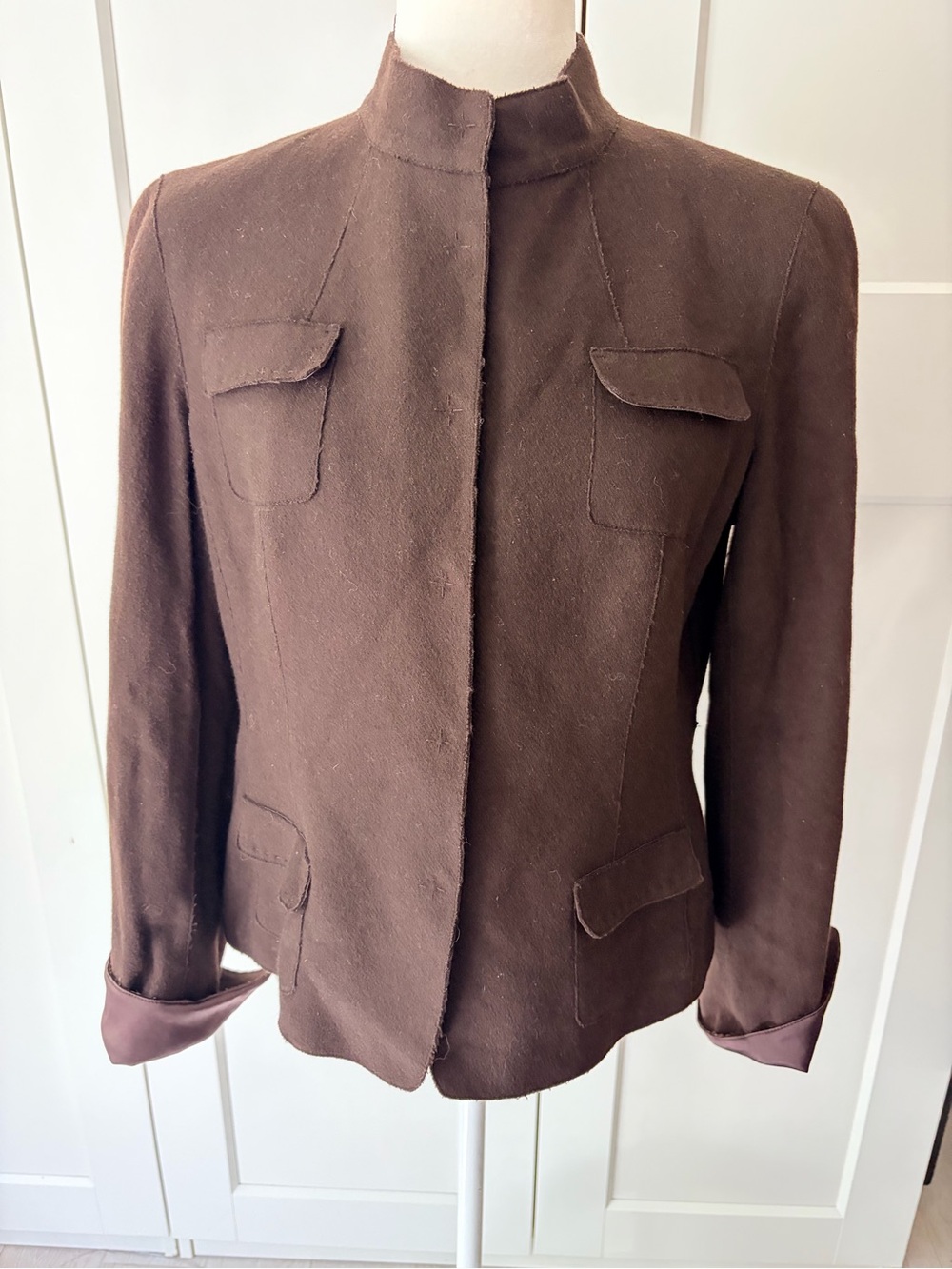 Saks Fifth Avenue Dark Brown Wool Blend Stand-Collar Jacket | M
